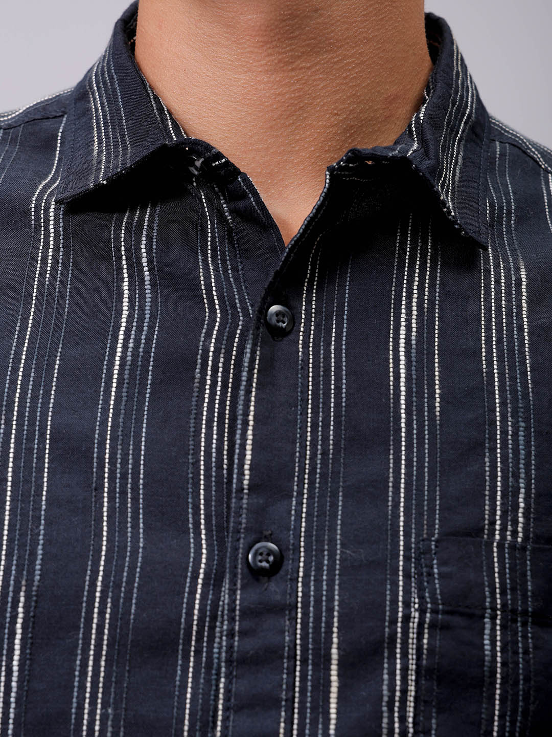 Men's Black Slim Fit Striped Casual Shirt