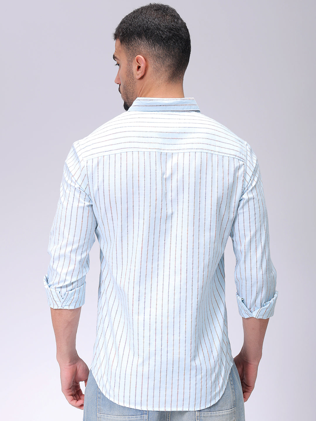 Men's Blue Slim Fit Striped Casual Shirt