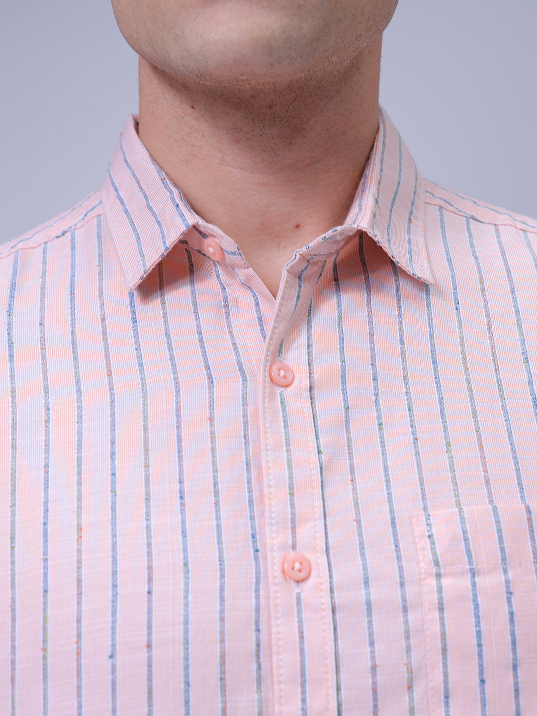 Men's Orange Slim Fit Striped Casual Shirt