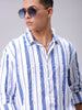 Men's Blue Relaxed Fit Striped Resortwear Shirt