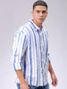 Men's Blue Relaxed Fit Striped Resortwear Shirt