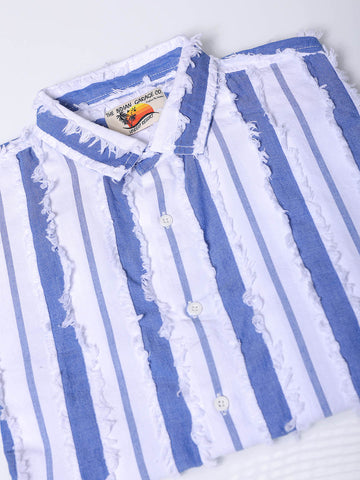 Men's Blue Relaxed Fit Striped Resortwear Shirt