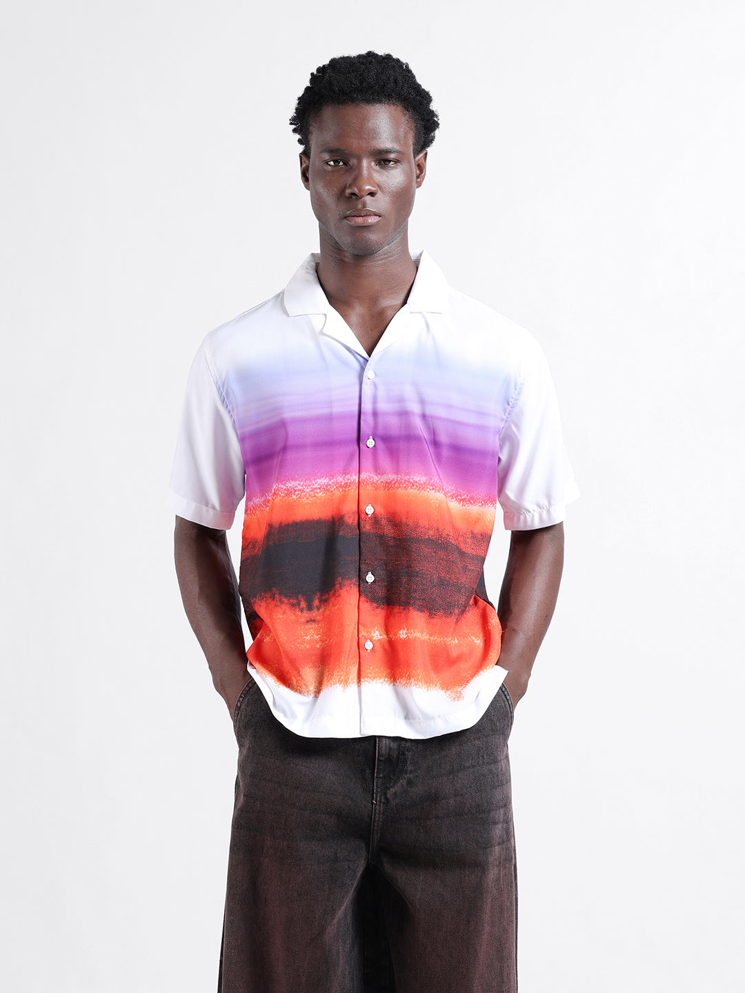 Men's Multicolor Oversized Fit Printed Print Shirt