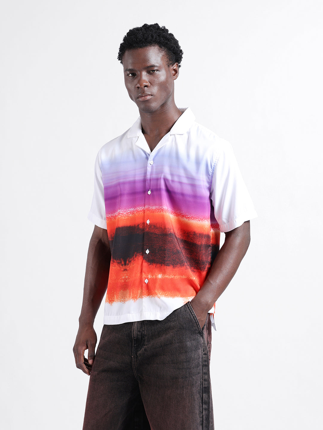 Men's Multicolor Oversized Fit Printed Print Shirt