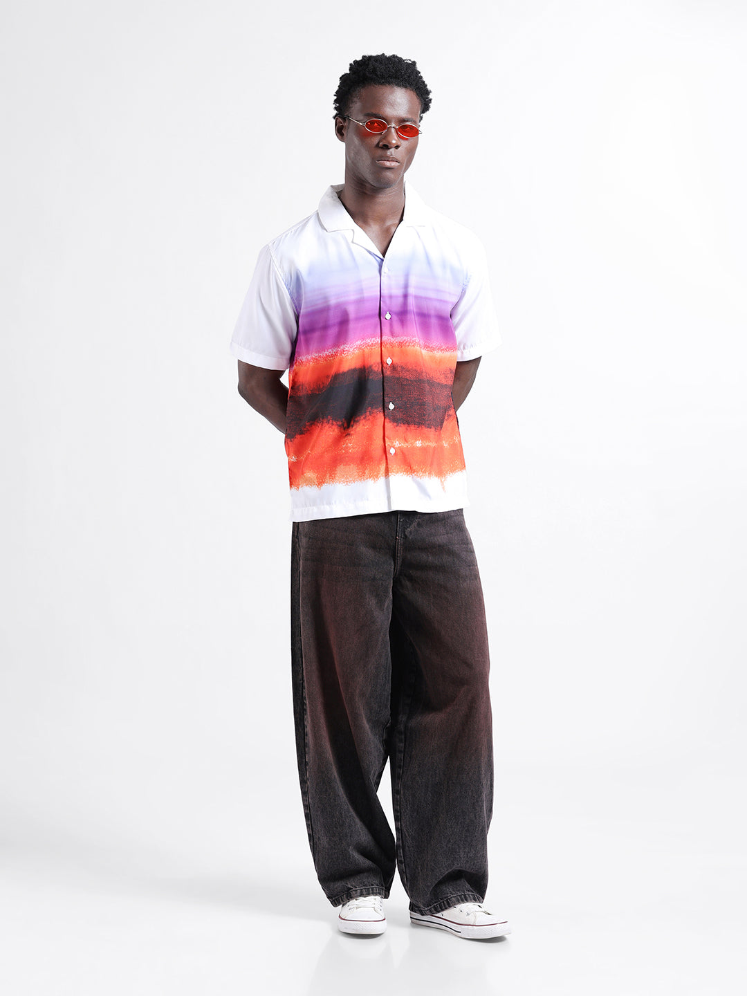 Men's Multicolor Oversized Fit Printed Print Shirt