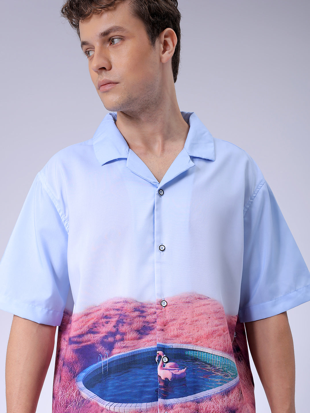 Men's Blue Oversized Fit Metaverse Streetwear Shirt