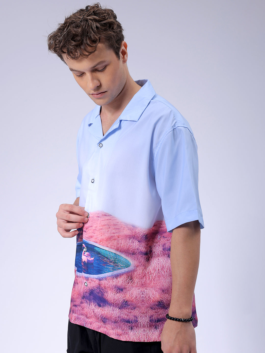 Men's Blue Oversized Fit Metaverse Streetwear Shirt