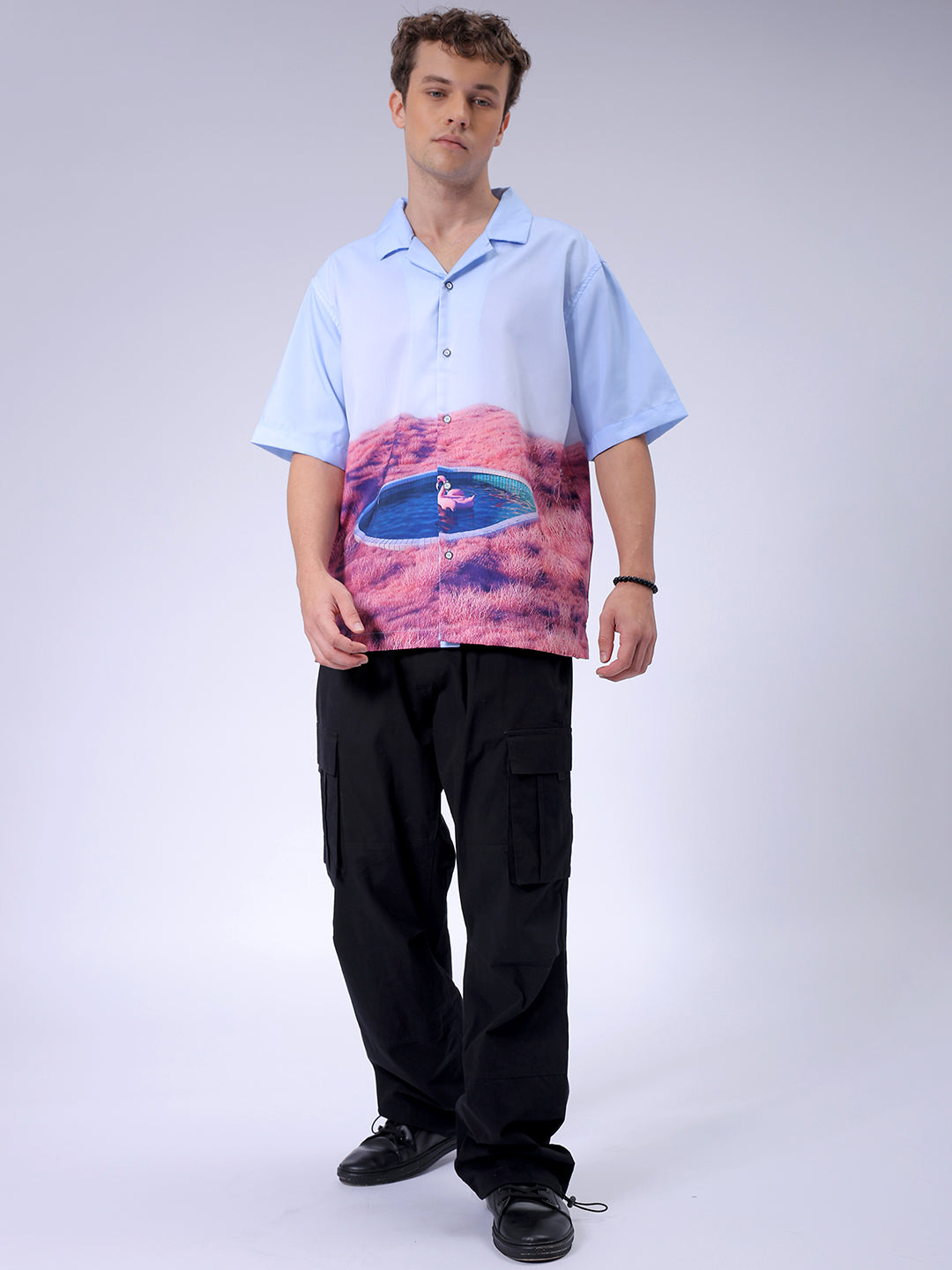 Men's Blue Oversized Fit Metaverse Streetwear Shirt