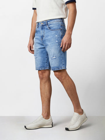 Men's Blue Regular Fit Solid Casual Shorts