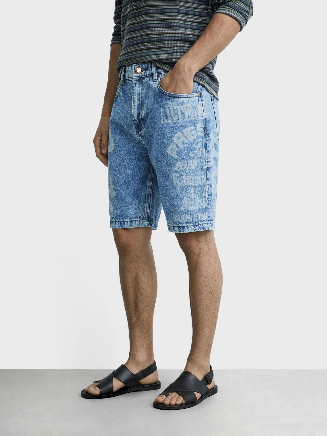 Men's Blue Regular Fit Printed Retro Wear Shorts