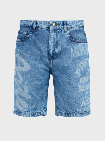 Men's Blue Regular Fit Printed Retro Wear Shorts