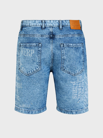 Men's Blue Regular Fit Printed Retro Wear Shorts