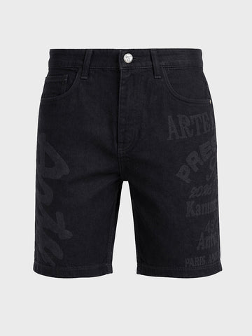 Men's Black Regular Fit Printed Retro Wear Shorts