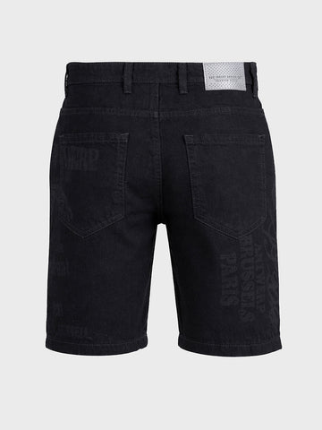 Men's Black Regular Fit Printed Retro Wear Shorts