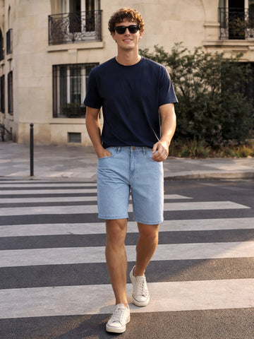 Men's Blue Regular Fit Solid Casual Shorts