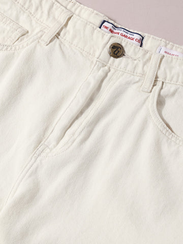 Men's White Regular Fit Solid Casual Shorts