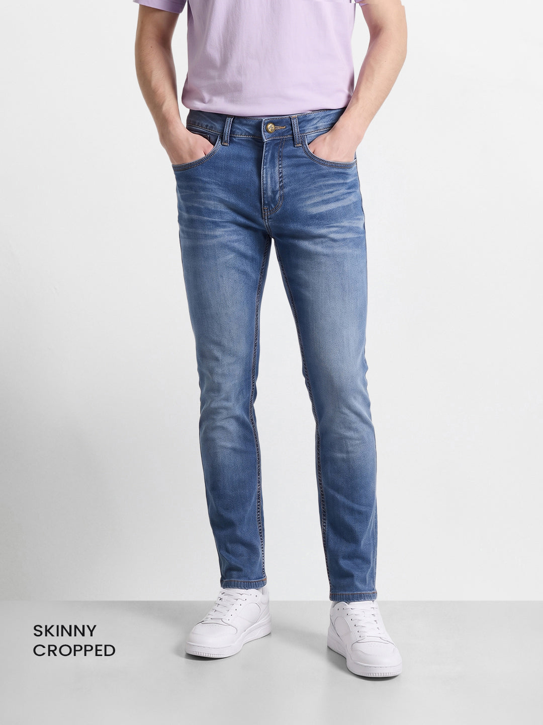 Men's Blue Skinny Fit Solid Casual Jeans