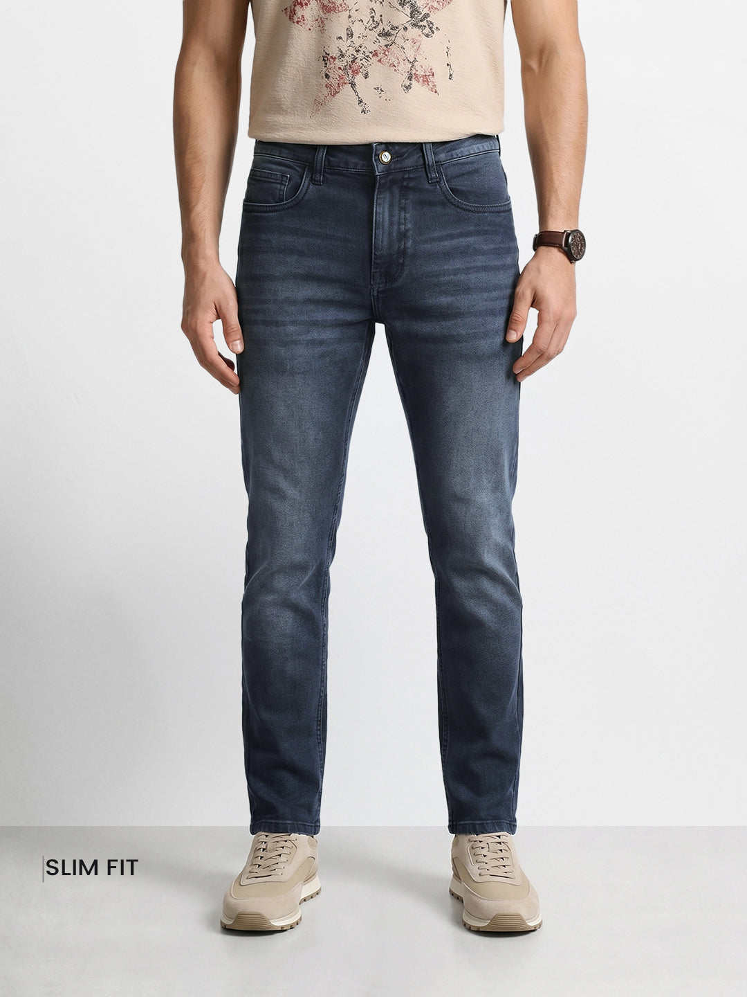 Men's Blue Slim Fit Solid Casual Jeans