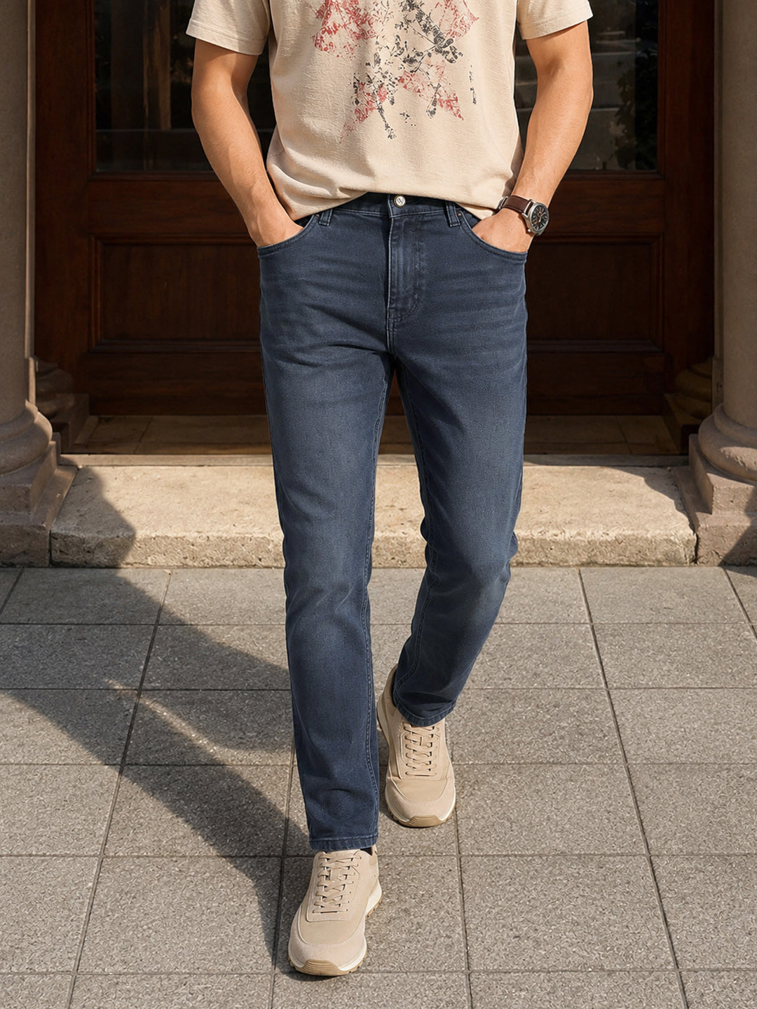 Men's Blue Slim Fit Solid Casual Jeans