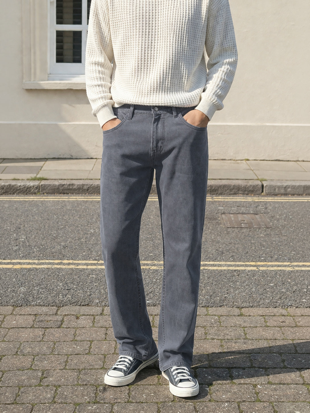 Men's Grey Slim Fit Solid Casual Jeans