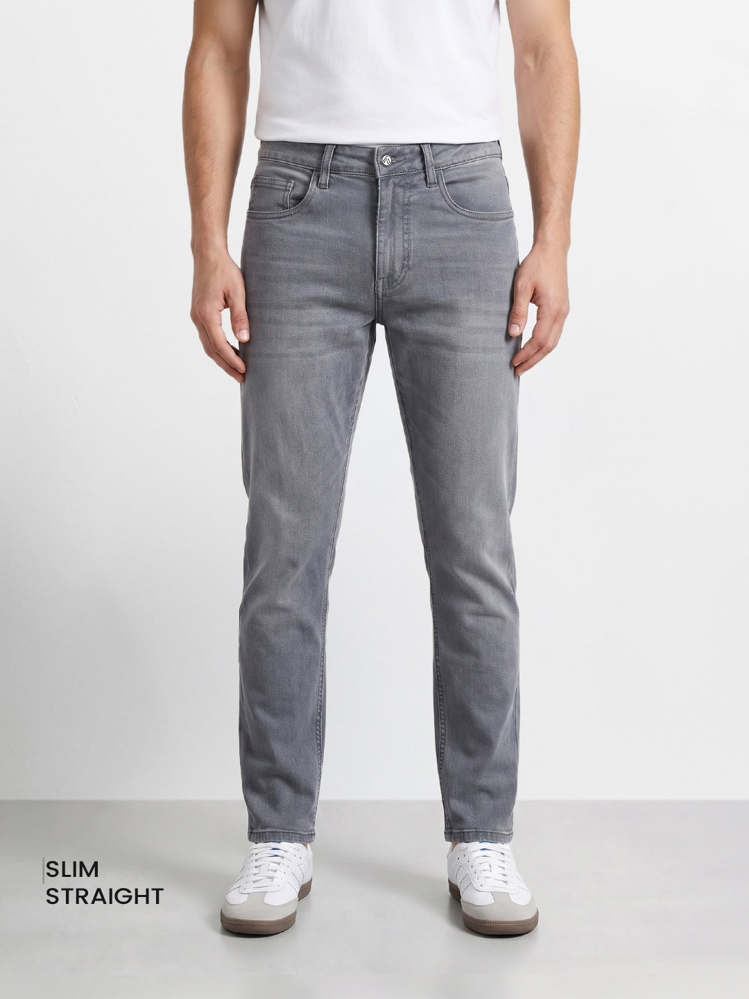 Men's Grey Slim Fit Solid Casual Jeans