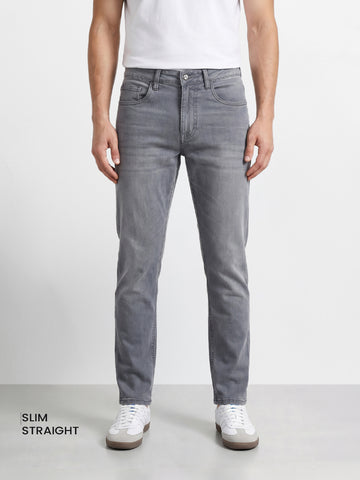 Men's Grey Slim Fit Solid Casual Jeans