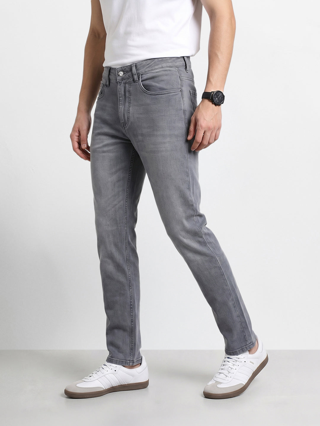 Men's Grey Slim Fit Solid Casual Jeans