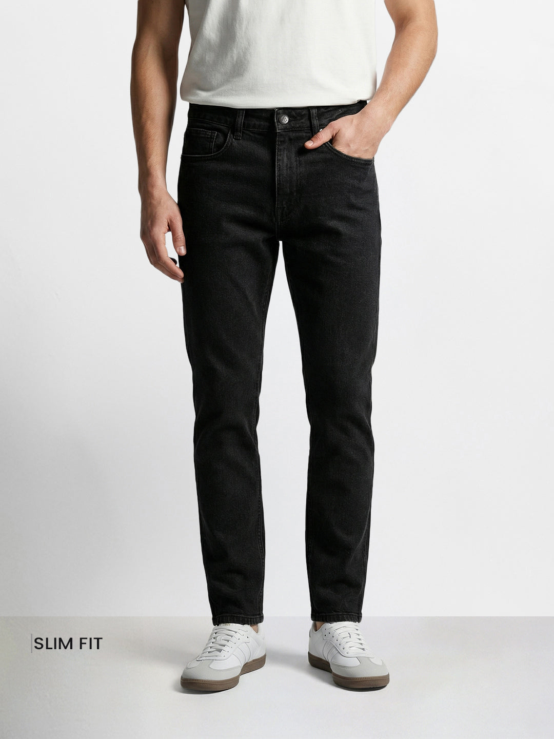 Men's Black Slim Fit Solid Casual Jeans