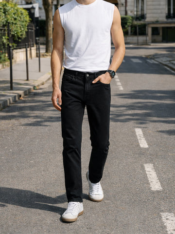 Men's Black Slim Fit Solid Casual Jeans