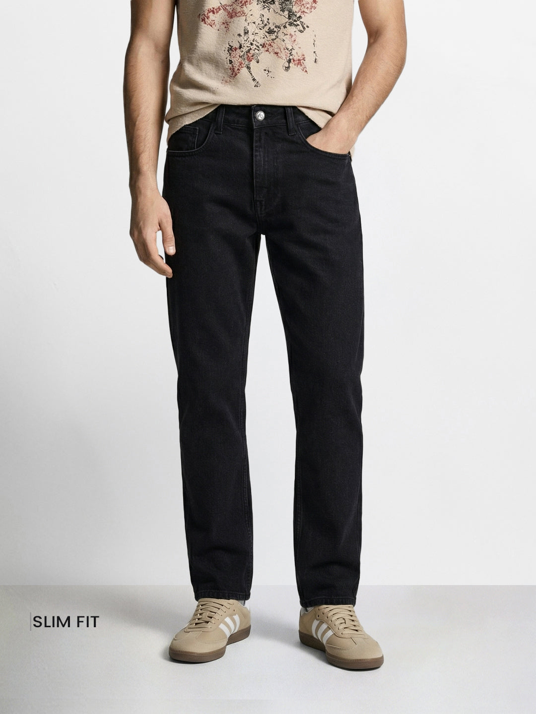 Men's Black Slim Fit Solid Casual Jeans