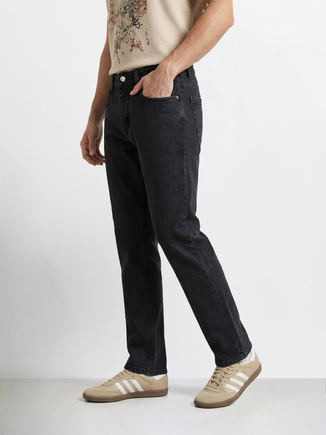 Men's Black Slim Fit Solid Casual Jeans