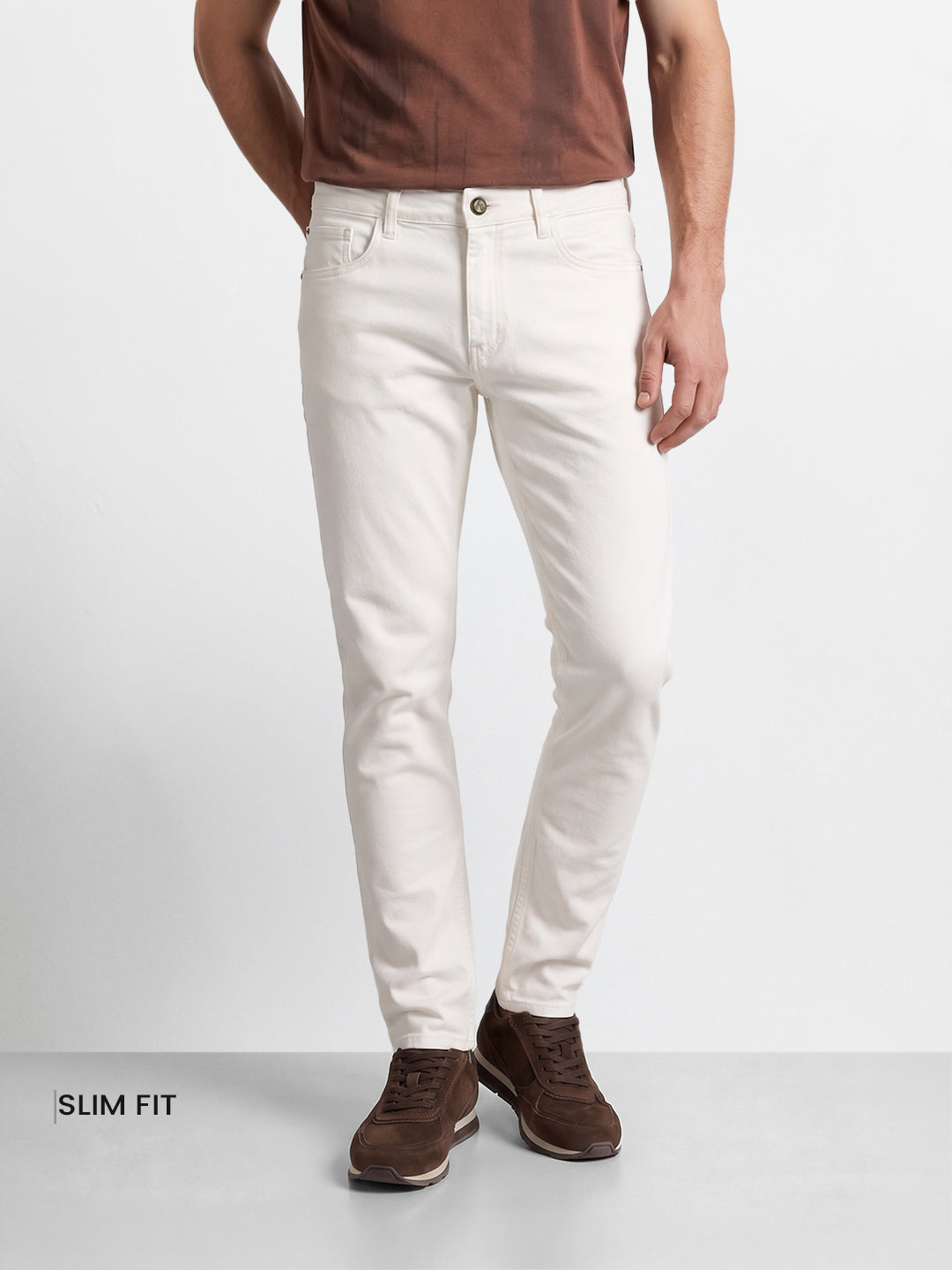 Men's White Slim Fit Solid Casual Jeans