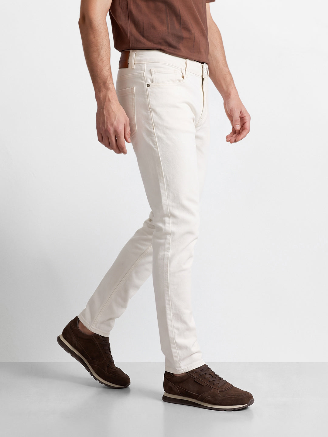 Men's White Slim Fit Solid Casual Jeans
