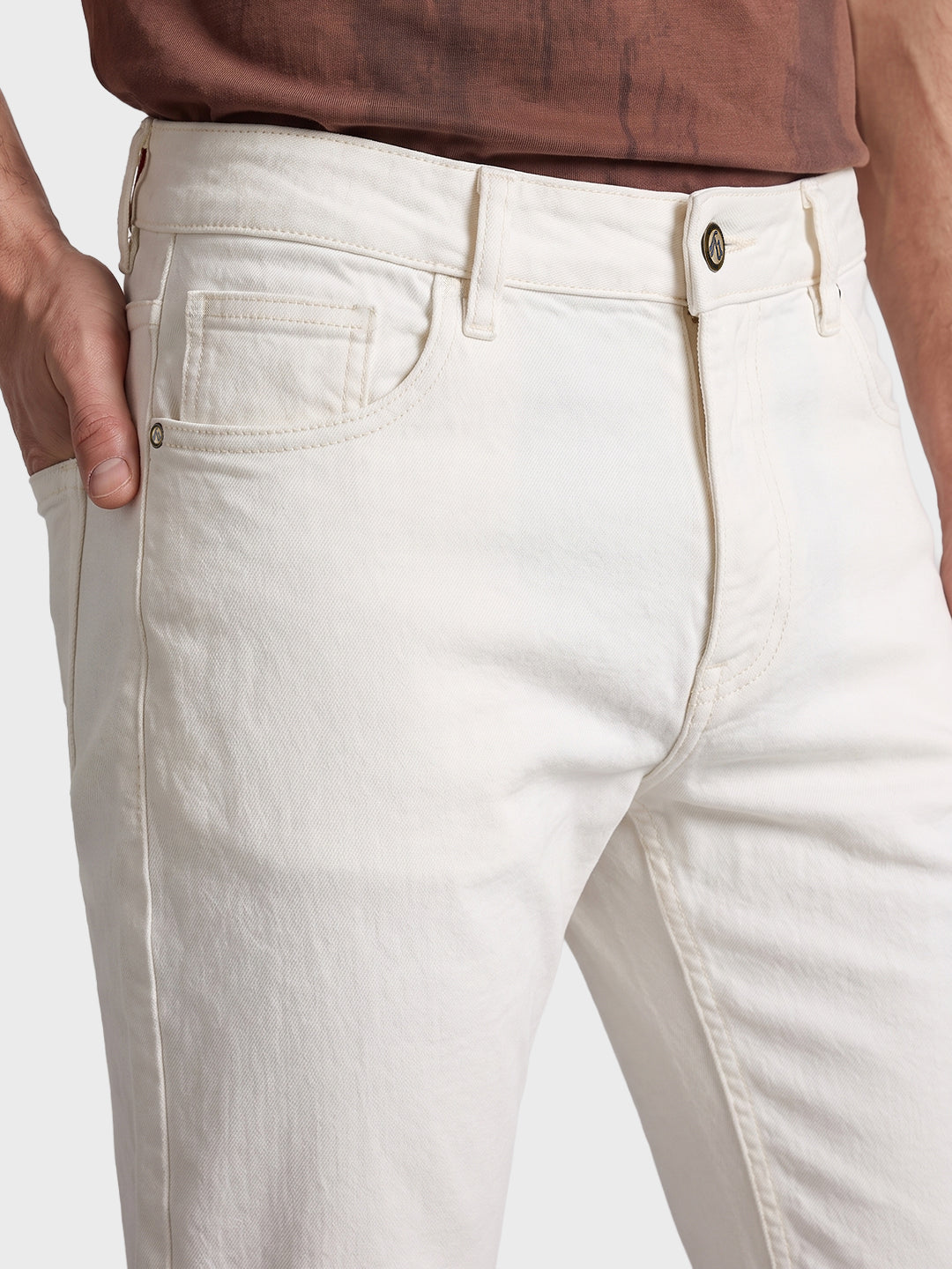 Men's White Slim Fit Solid Casual Jeans