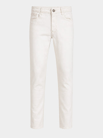 Men's White Slim Fit Solid Casual Jeans
