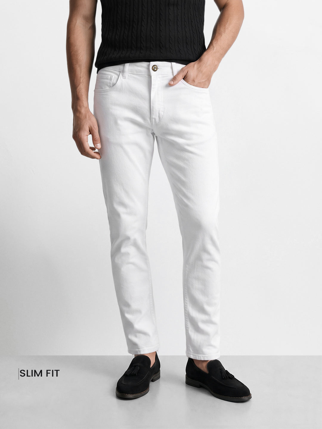 Men's White Slim Fit Solid Casual Jeans