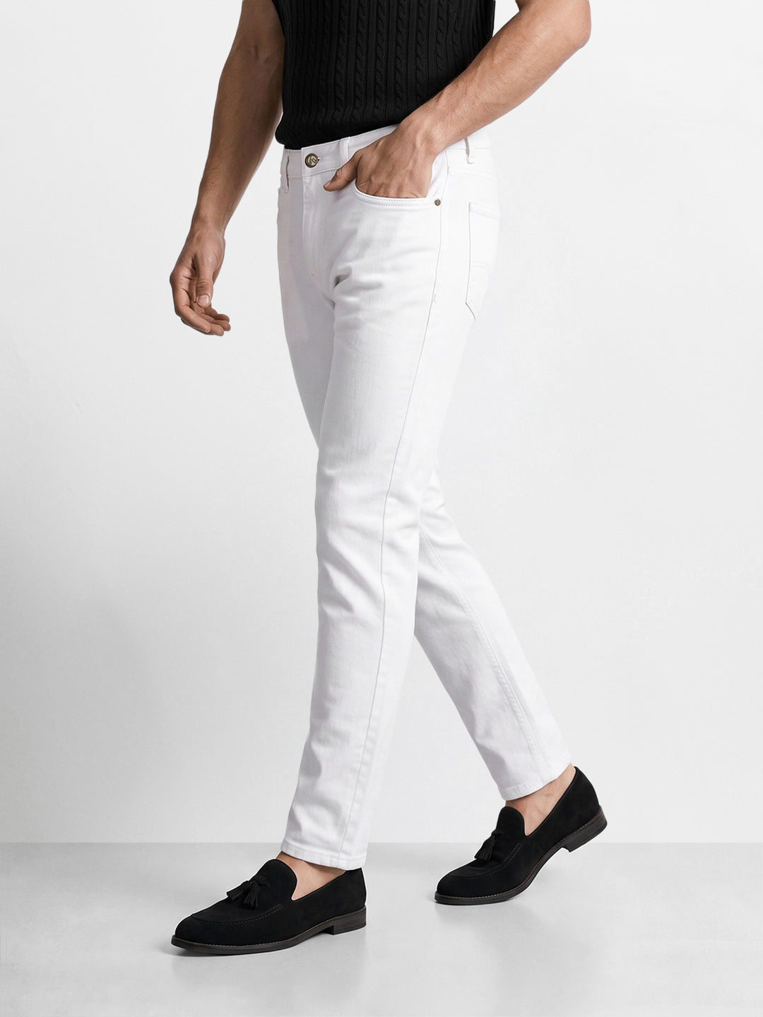 Men's White Slim Fit Solid Casual Jeans