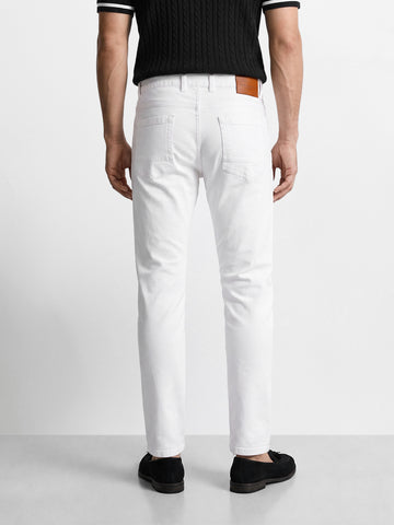 Men's White Slim Fit Solid Casual Jeans