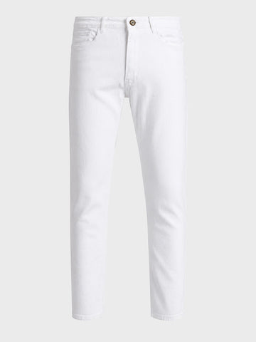 Men's White Slim Fit Solid Casual Jeans