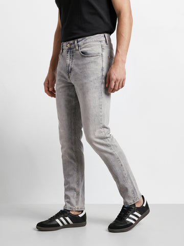Men's Grey Slim Fit Solid Casual Jeans
