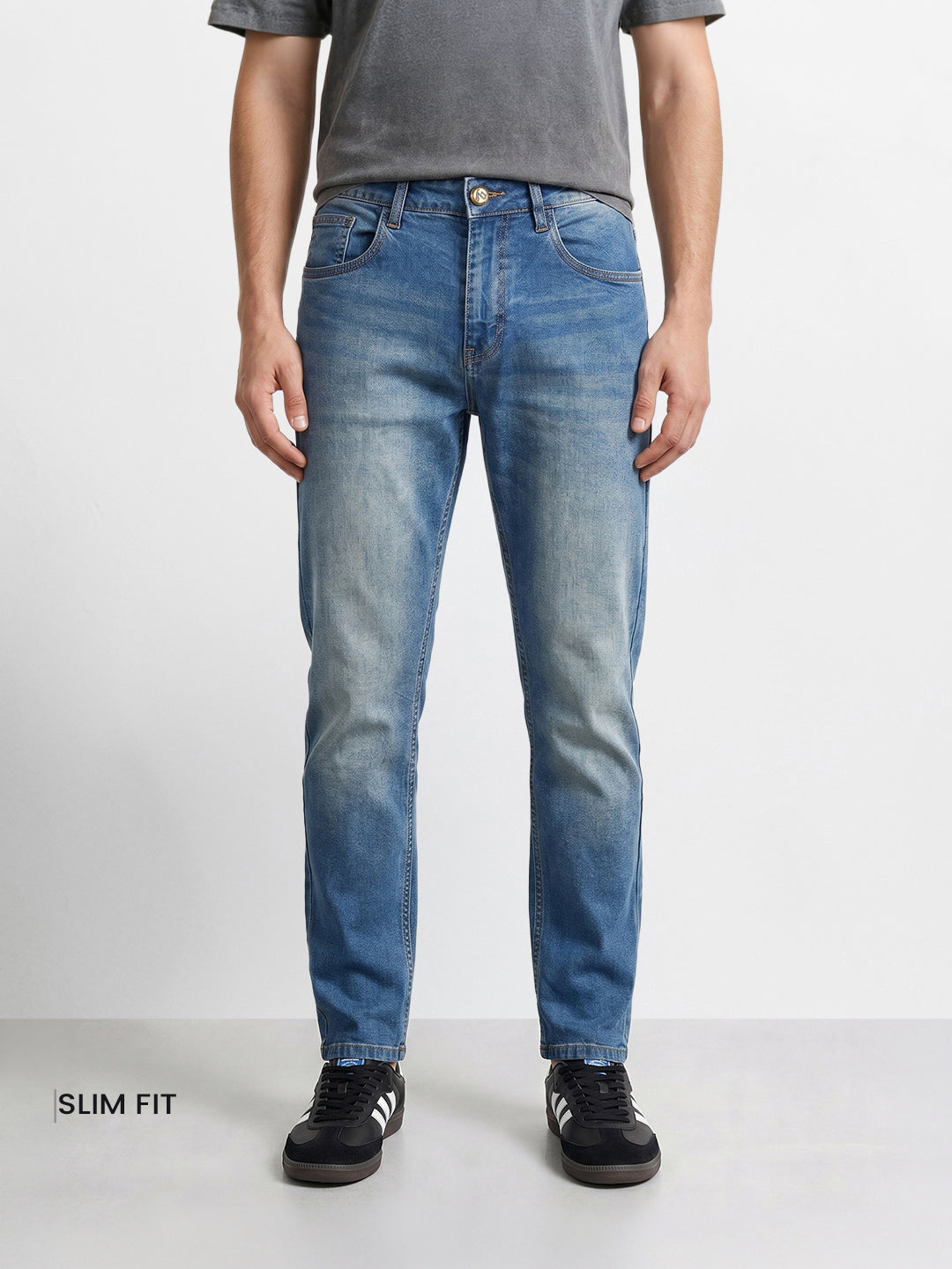 Men's Blue Slim Fit Solid Casual Jeans