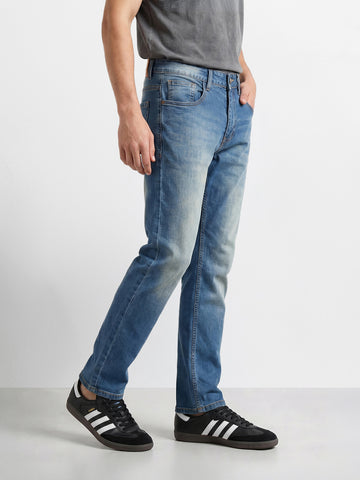 Men's Blue Slim Fit Solid Casual Jeans