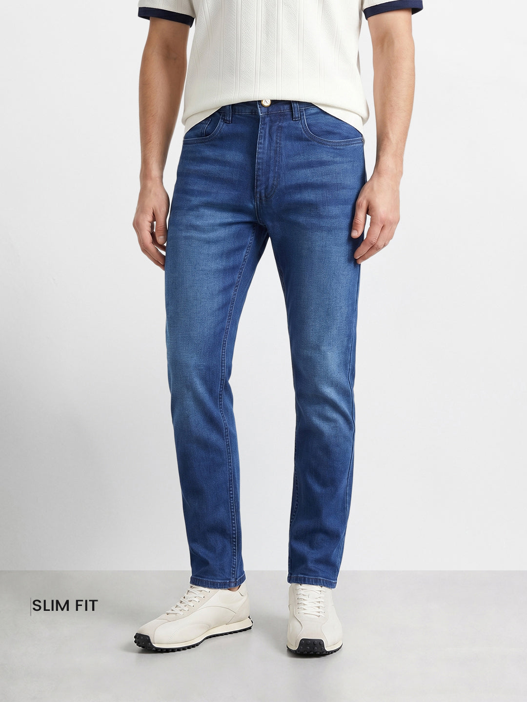 Men's Blue Slim Fit Solid Casual Jeans