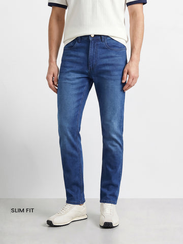 Men's Blue Slim Fit Solid Casual Jeans