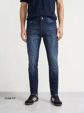 Men's Blue Slim Fit Solid Casual Jeans