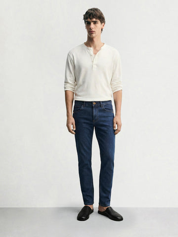 Men's Blue Slim Fit Solid Casual Jeans