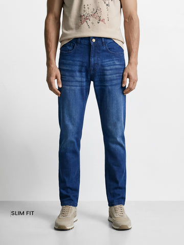 Men's Blue Slim Fit Solid Casual Jeans