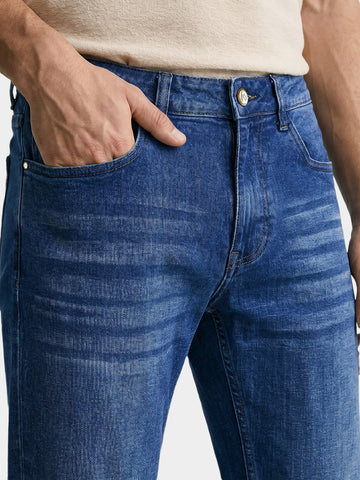 Men's Blue Slim Fit Solid Casual Jeans