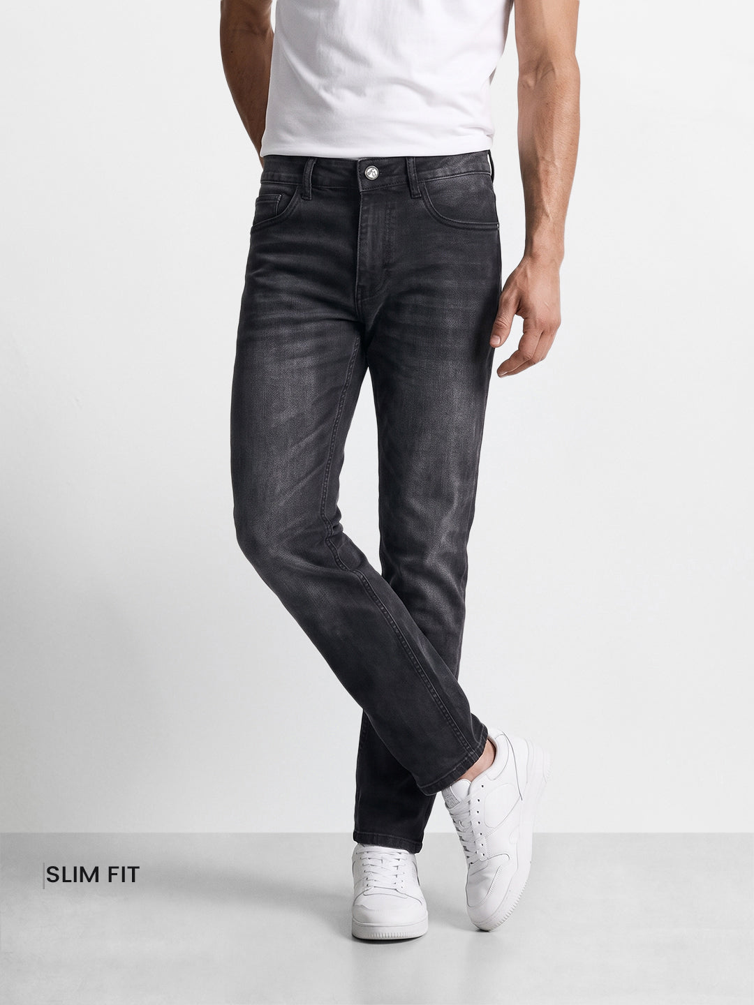 Men's Black Slim Fit Solid Casual Jeans