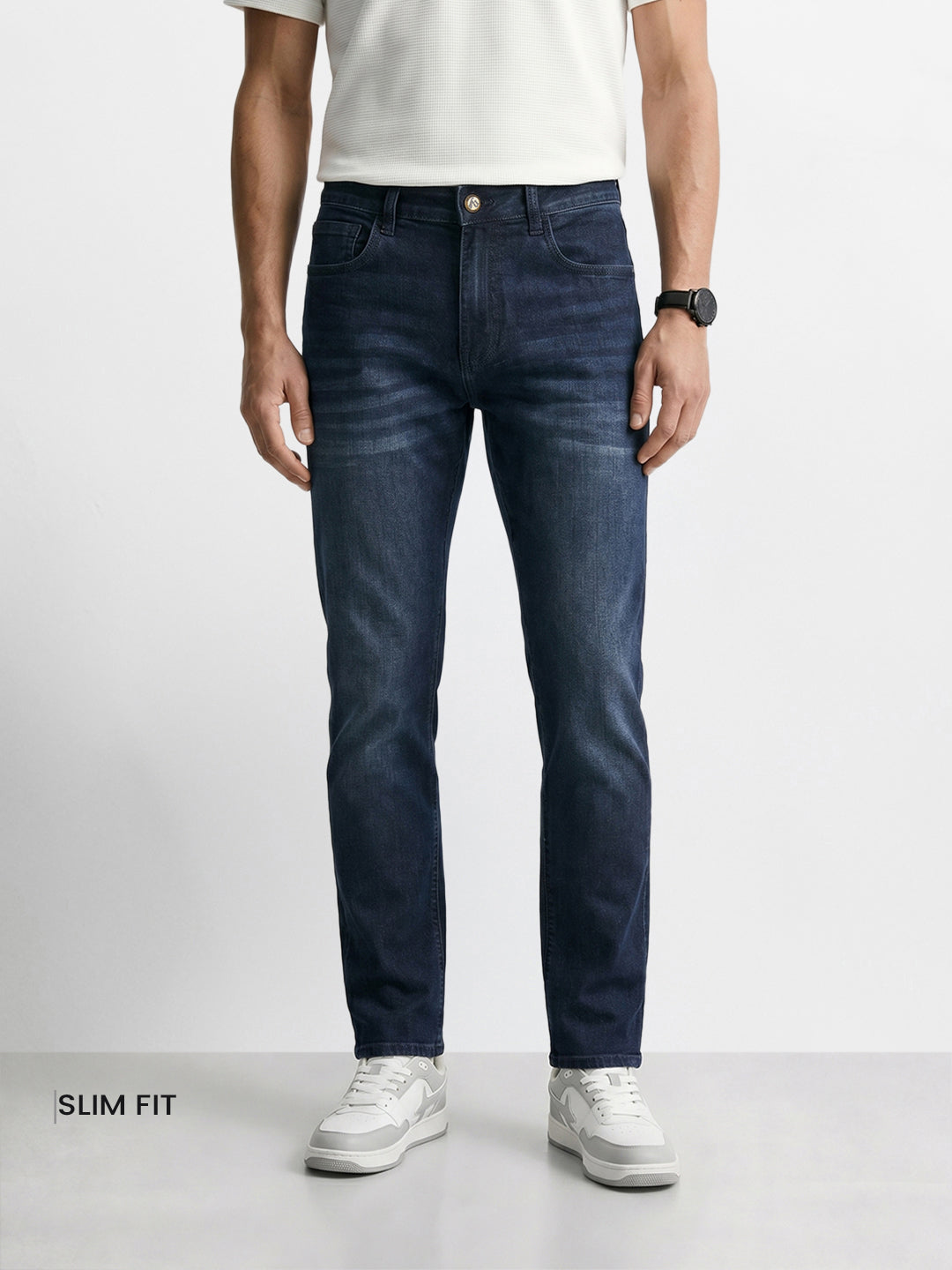 Men's Blue Slim Fit Solid Casual Jeans